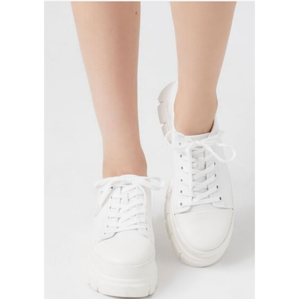 White Lace Up Lug Sole Platform Sneakers